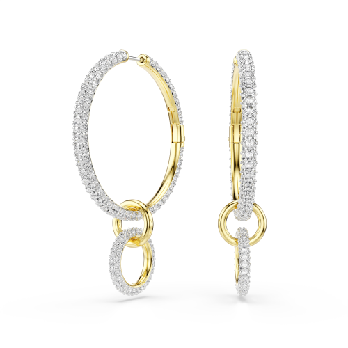 Dextera hoop earrings Round cut, White, Gold-tone plated