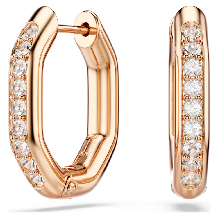 Dextera hoop earrings Octagon shape, Round cut, Small, White, Rose gold-tone plated