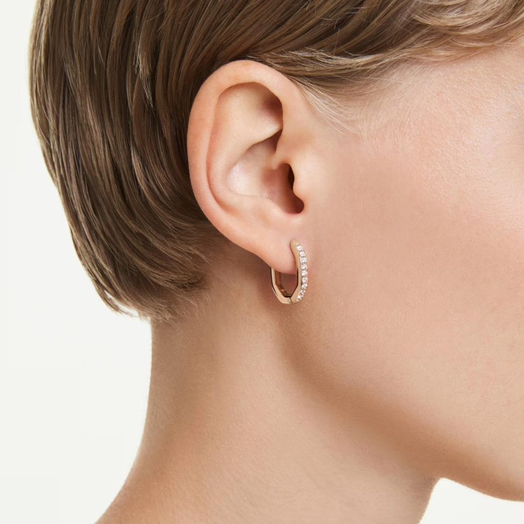 Dextera hoop earrings Octagon shape, Round cut, Small, White, Rose gold-tone plated