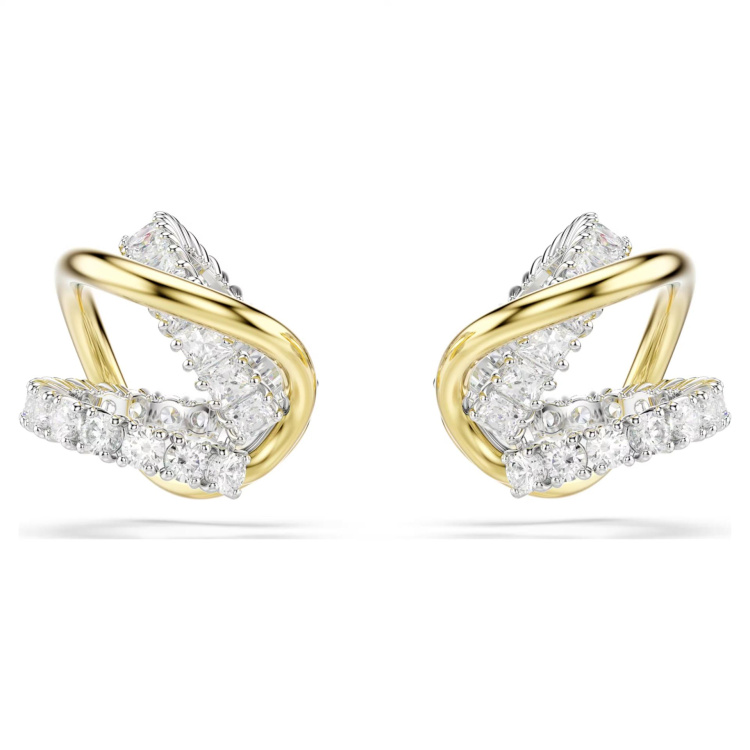 Hyperbola ear cuffs Mixed cuts, White, Mixed metal finish