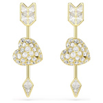 Idyllia drop earrings Mixed cuts, Heart with arrow, White, Gold-tone plated