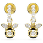Idyllia drop earrings Crystal pearl, Mixed cuts, Bee, Multicolored, Gold-tone plated