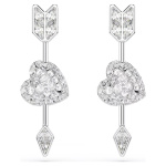Idyllia drop earrings Mixed cuts, Heart with arrow, White, Rhodium plated