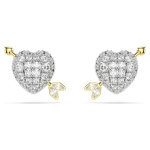 Idyllia stud earrings Mixed cuts, Heart with arrow, White, Mixed metal finish