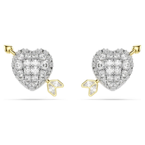 Idyllia stud earrings Mixed cuts, Heart with arrow, White, Mixed metal finish