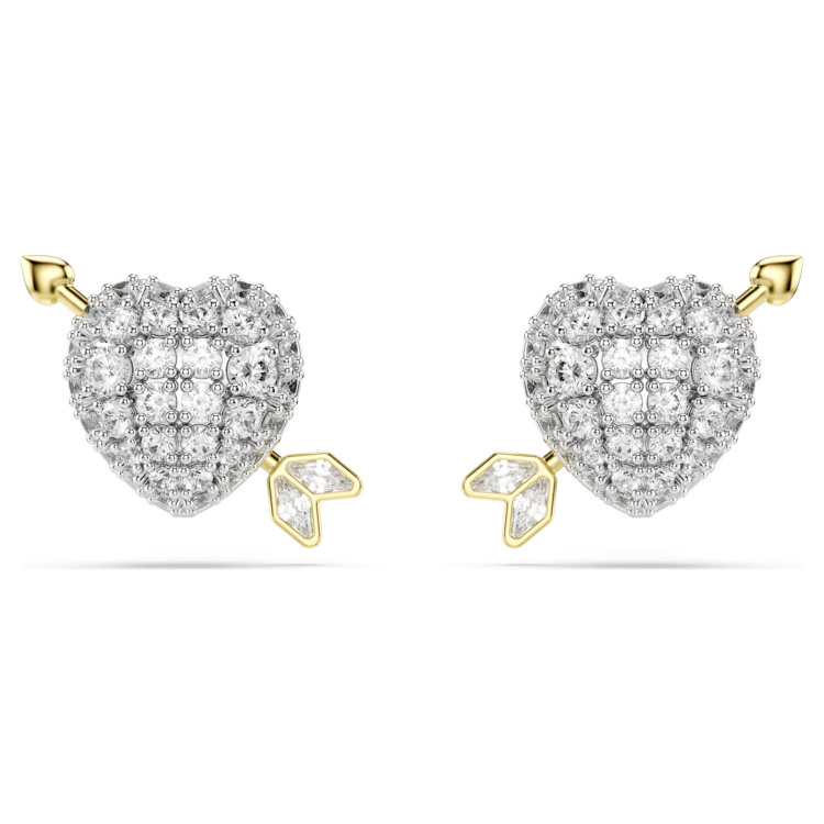 Idyllia stud earrings Mixed cuts, Heart with arrow, White, Mixed metal finish
