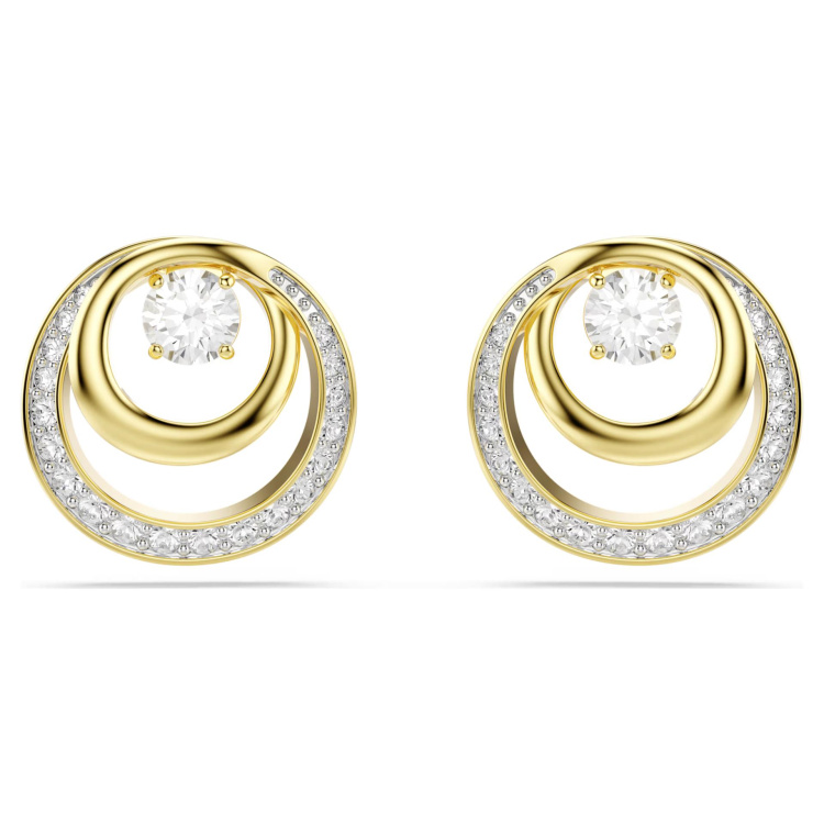 Hyperbola stud earrings Round cut, White, Gold-tone plated