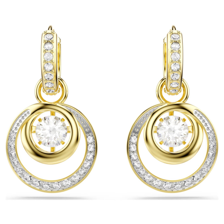 Hyperbola drop earrings Round cut, White, Gold-tone plated