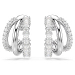 Hyperbola hoop earrings Round cut, Mini, White, Rhodium plated