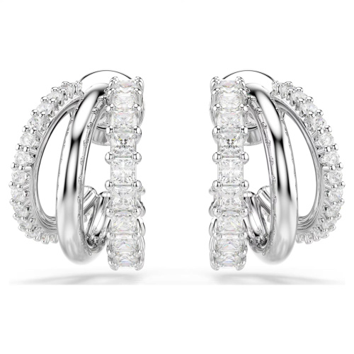 Hyperbola hoop earrings Round cut, Mini, White, Rhodium plated