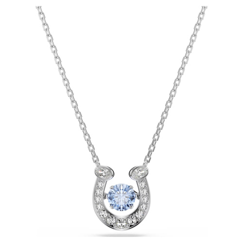 Symbolica pendant Round cut, Pavé, Horse shoe, Blue, Rhodium plated