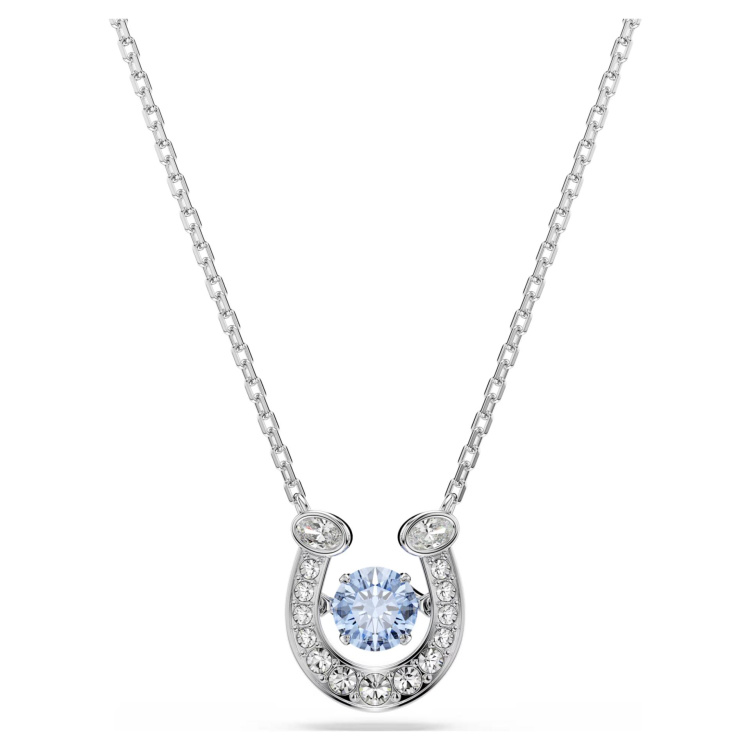 Symbolica pendant Round cut, Pavé, Horse shoe, Blue, Rhodium plated