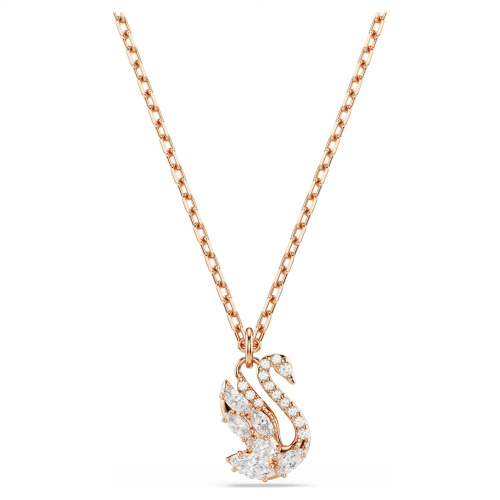 Swan pendant Mixed cuts, Swan, White, Rose gold-tone plated