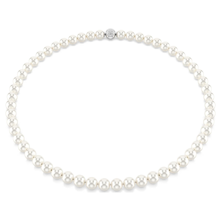 Matrix necklace Crystal pearl, White, Rhodium plated