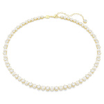 Matrix Tennis necklace Crystal pearl, Round cut, White, Gold-tone plated