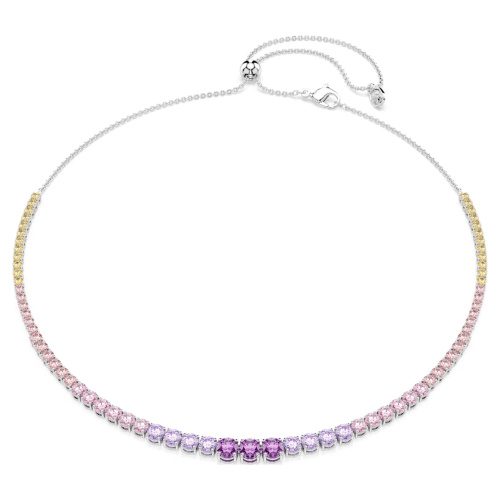 Matrix Tennis necklace Gradient of round cuts, Multicolored, Rhodium plated