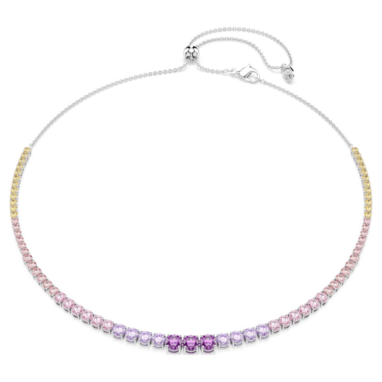Matrix Tennis necklace Gradient of round cuts, Multicolored, Rhodium plated