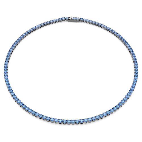 Matrix Tennis necklace Round cut, Blue, Ruthenium plated