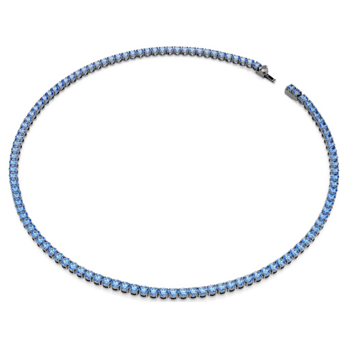 Matrix Tennis necklace Round cut, Blue, Ruthenium plated