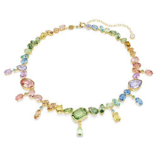Gema necklace Mixed cuts, Dangling crystals, Multicolored, Gold-tone plated