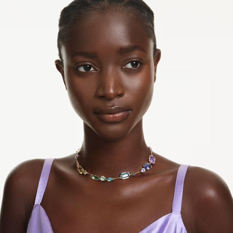 Gema necklace Mixed cuts, Multicolored, Gold-tone plated