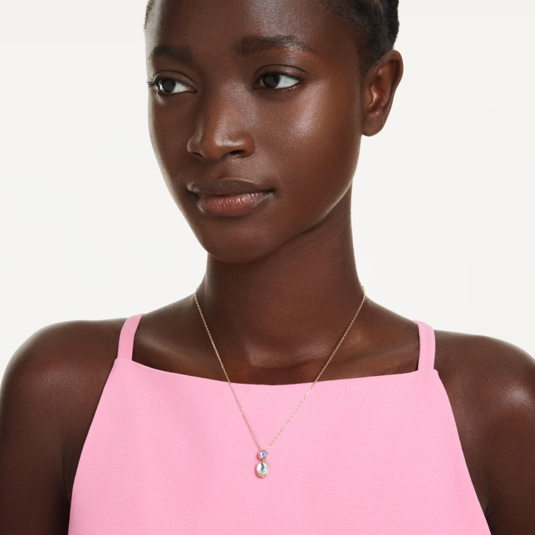 Chroma pendant Mixed cuts, Multicolored, Gold-tone plated