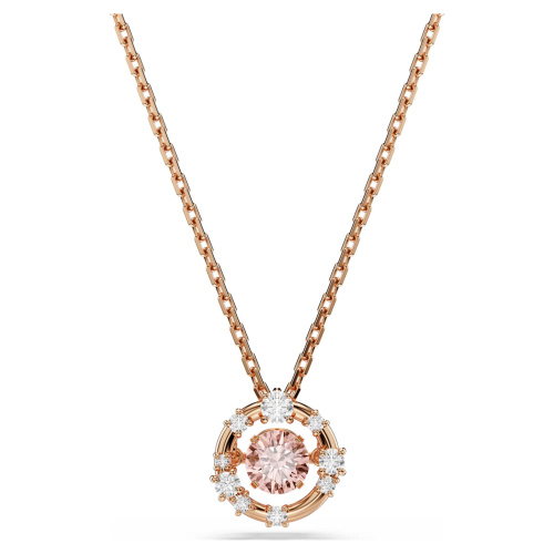 Constella pendant Round cut, Dancing stone, Pink, Rose gold-tone plated