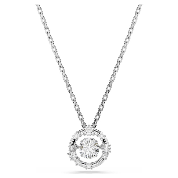 Constella pendant Round cut, Dancing stone, White, Rhodium plated
