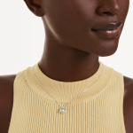 Constella pendant Round cut, Dancing stone, White, Rhodium plated