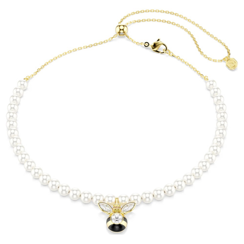 Idyllia choker Crystal pearl, Mixed cuts, Bee, White, Gold-tone plated