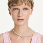 Idyllia choker Crystal pearl, Mixed cuts, Bee, White, Gold-tone plated
