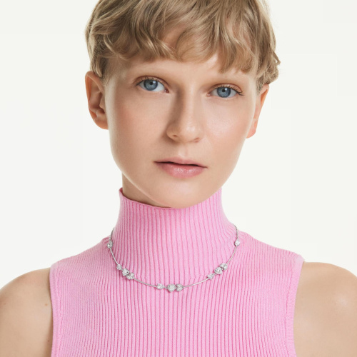 Idyllia necklace Heart with arrow, White, Rhodium plated