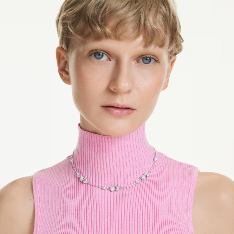 Idyllia necklace Heart with arrow, White, Rhodium plated