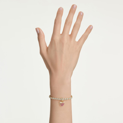 Idyllia charm Round cut, Heart, Pink, Gold-tone plated