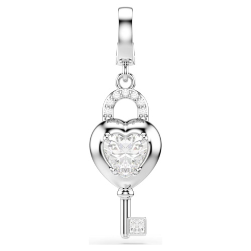 Idyllia charmMixed cuts, Heart with key, White, Rhodium plated