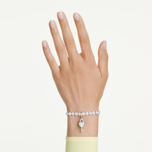 Idyllia charmMixed cuts, Heart with key, White, Rhodium plated