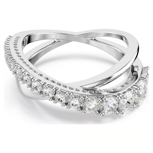 Hyperbola ring Round cut, White, Rhodium plated