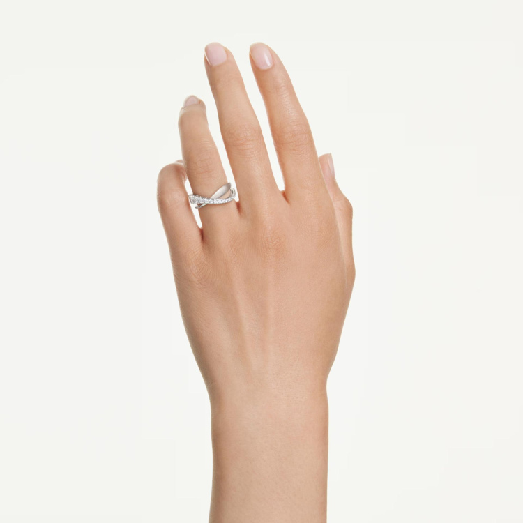 Hyperbola ring Round cut, White, Rhodium plated