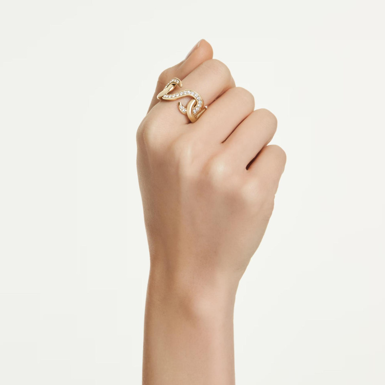 Dextera open ringRound cut, White, Gold-tone plated