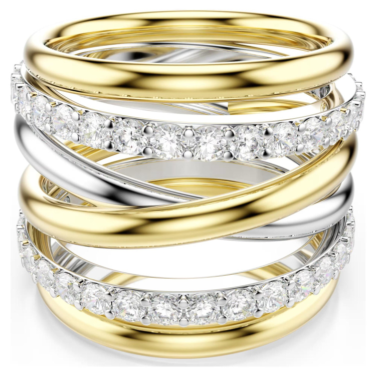 Hyperbola cocktail ring Round cut, White, Mixed metal finish