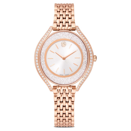 Crystalline aura watch, Swiss Made, Metal bracelet, Rose gold tone, Rose gold-tone finish