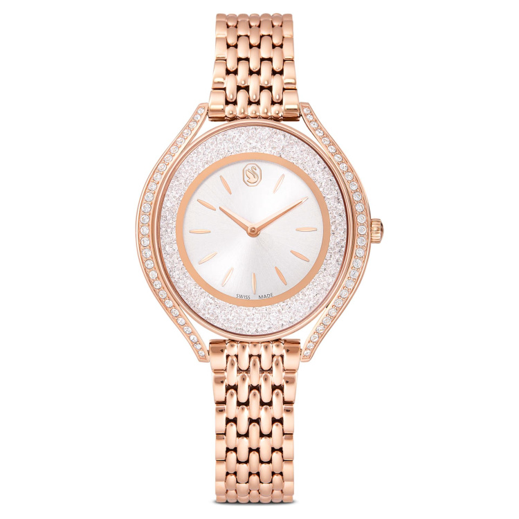 Crystalline aura watch, Swiss Made, Metal bracelet, Rose gold tone, Rose gold-tone finish