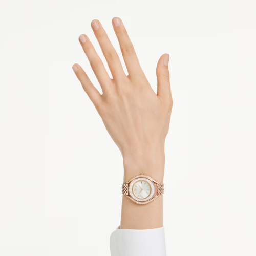 Crystalline aura watch, Swiss Made, Metal bracelet, Rose gold tone, Rose gold-tone finish