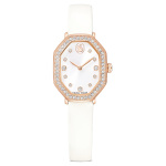 Dextera octagon watch Swiss Made, Leather strap, White, Rose gold-tone finish
