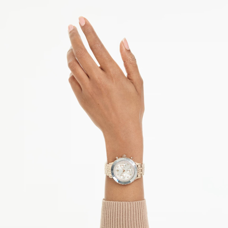 Octea chrono watch Swiss Made, Metal bracelet, Gold tone, Champagne gold-tone finish