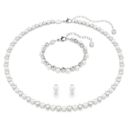 Matrix set Crystal pearl, Round cut, White, Rhodium plated