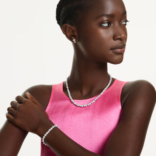 Matrix set Crystal pearl, Round cut, White, Rhodium plated