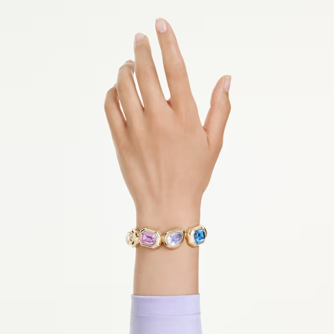 Gema cuff Oversized crystals, Mixed cuts, Multicolored, Gold-tone plated