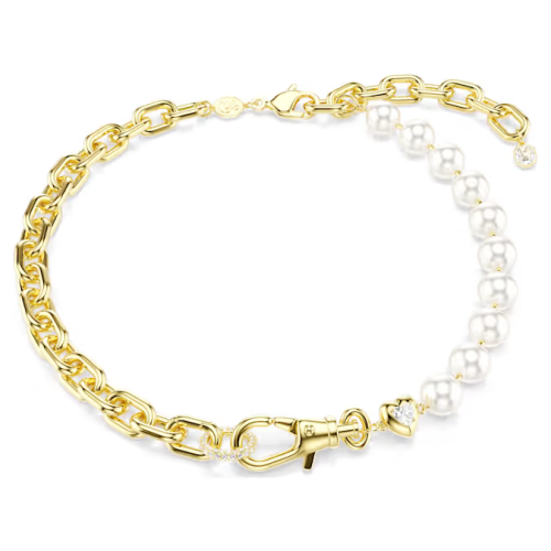 Idyllia necklace Crystal pearl, White, Gold-tone plated