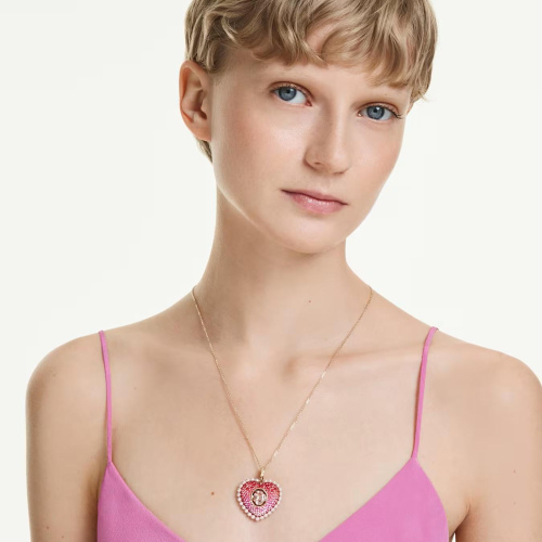 Idyllia pendant Mixed cuts, Heart, Pink, Gold-tone plated